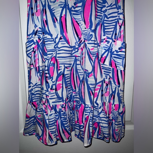 NWOT UNICORN Kristen Flounce Dress in Blue Haven pop up red right return - Picture 3 of 11